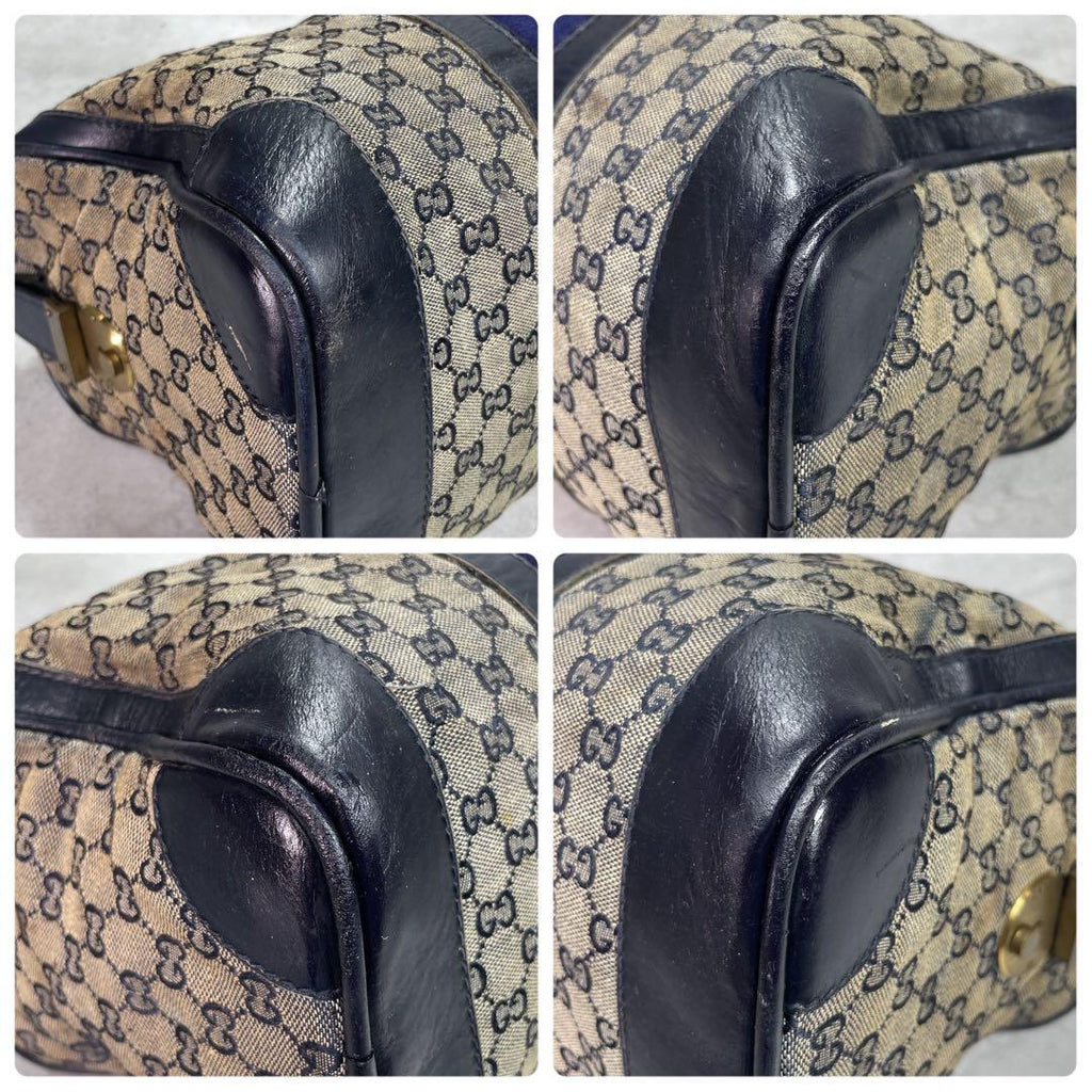 Gucci GG Sherry Line Boston Bag Navy Leather Logo — view 8