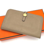 Hermes Wallet Dogon GM Taurillon Clemence Beige Gold