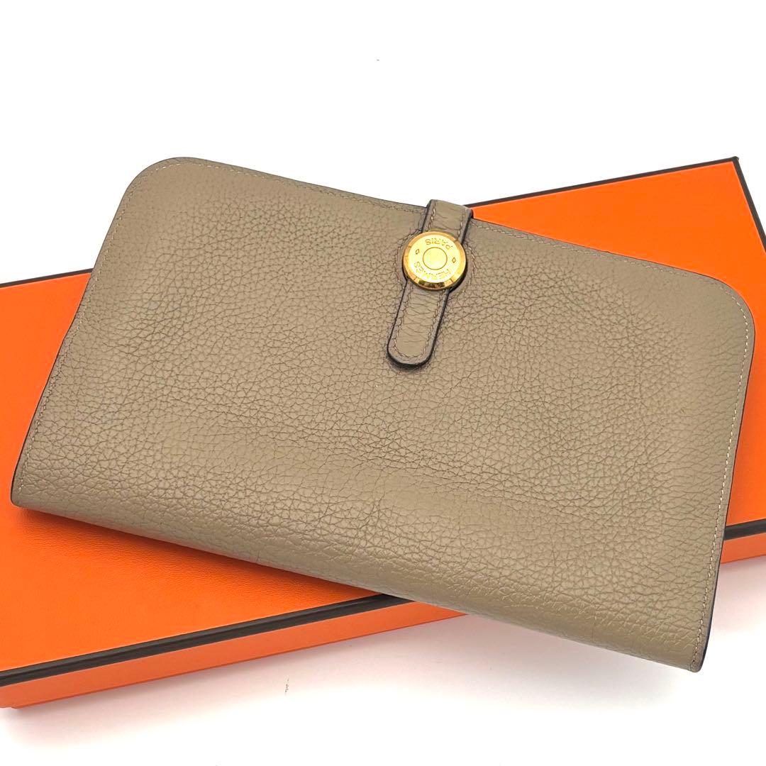 Hermes Wallet Dogon GM Taurillon Clemence Beige Gold