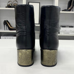Chanel Leather Coco Mark Pearl Wrinkled Lace Up Short Boots — view 5