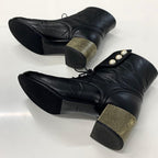 Chanel Leather Coco Mark Pearl Wrinkled Lace Up Short Boots — view 6