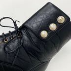 Chanel Leather Coco Mark Pearl Wrinkled Lace Up Short Boots — view 9