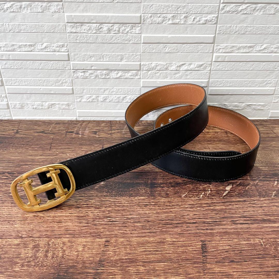 Hermes Leather Buckle Gold Belt Black Brown — view 2