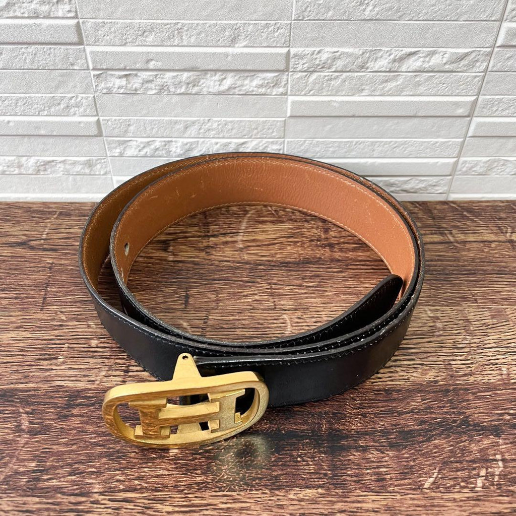 Hermes Leather Buckle Gold Belt Black Brown — view 3