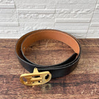 Hermes Leather Buckle Gold Belt Black Brown — view 3