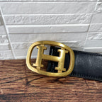 Hermes Leather Buckle Gold Belt Black Brown — view 9