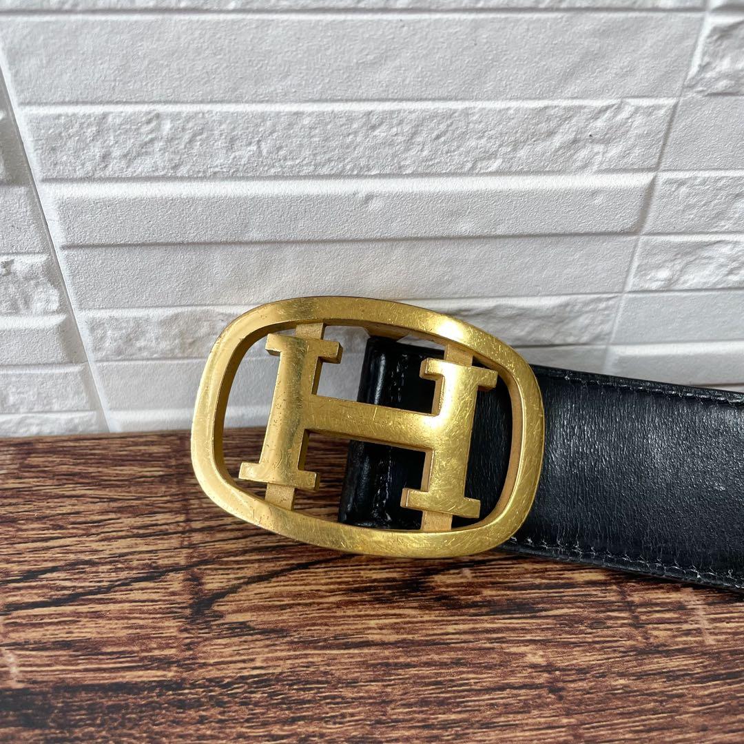 Hermes Leather Buckle Gold Belt Black Brown — view 9