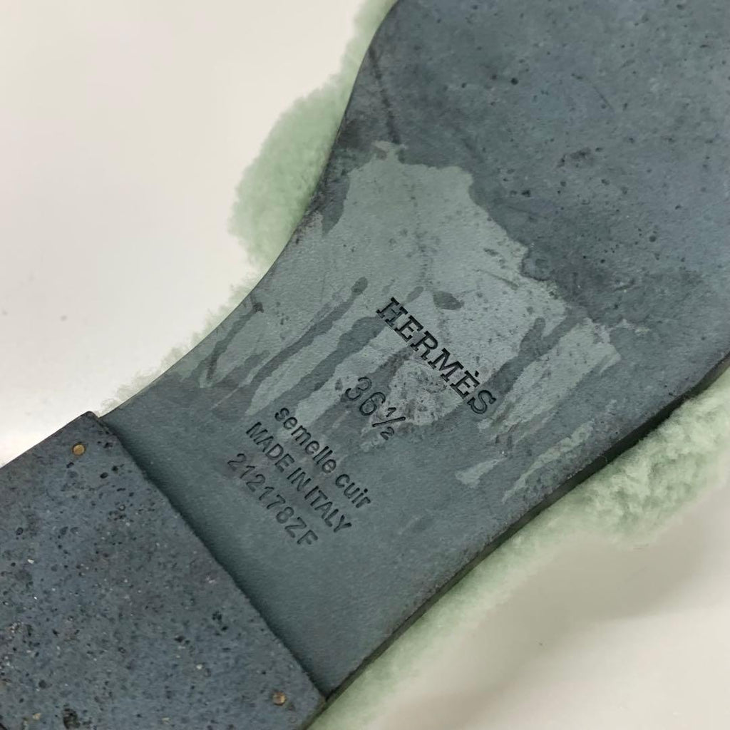 Hermes Oran Shearling Sandals Green — view 8