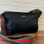 Gucci GG Canvas Sherry Line Shoulder Bag Leather Black
