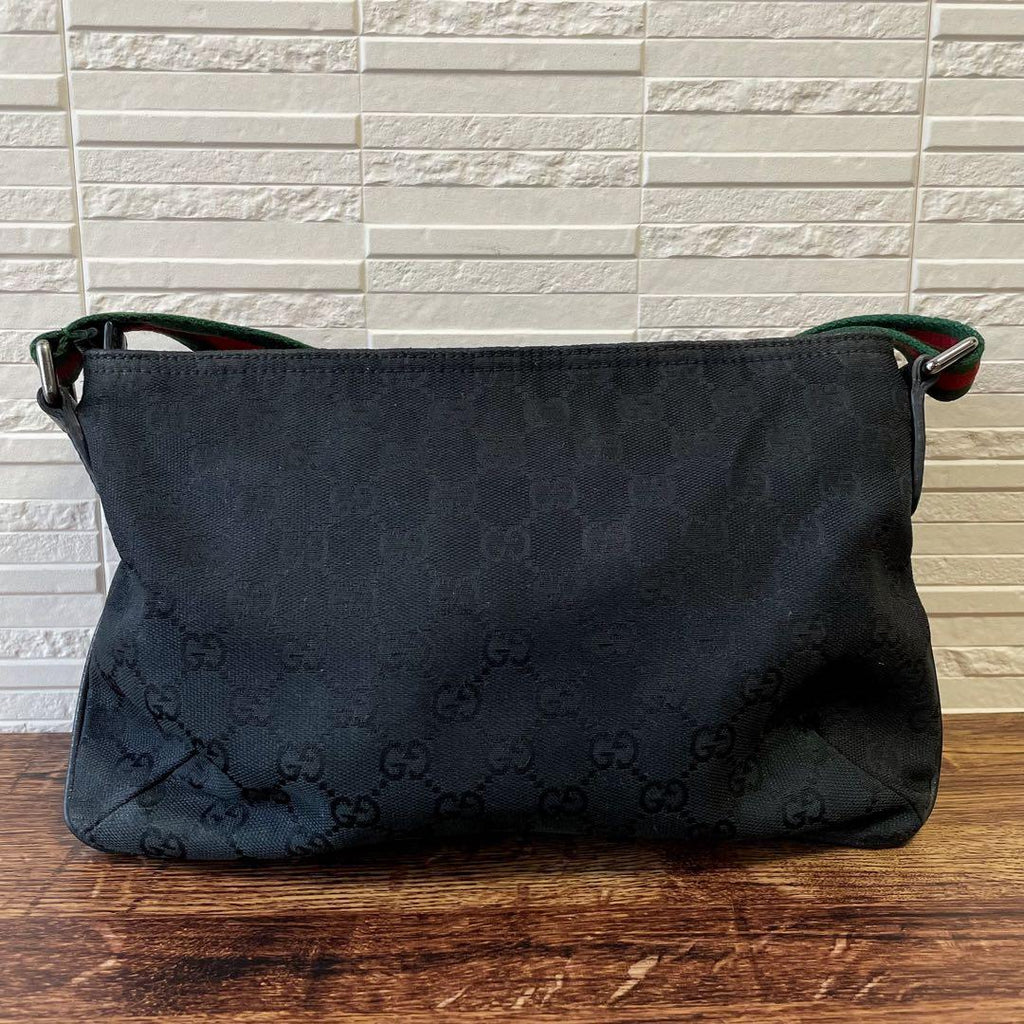 Gucci GG Canvas Sherry Line Shoulder Bag Leather Black — view 2