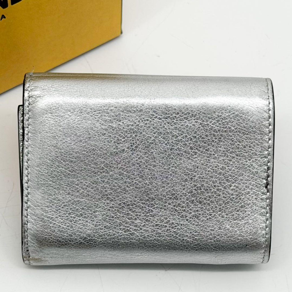 Fendi Limited Edition Zucca Pattern Silver F's Compact Leather Wallet — view 3