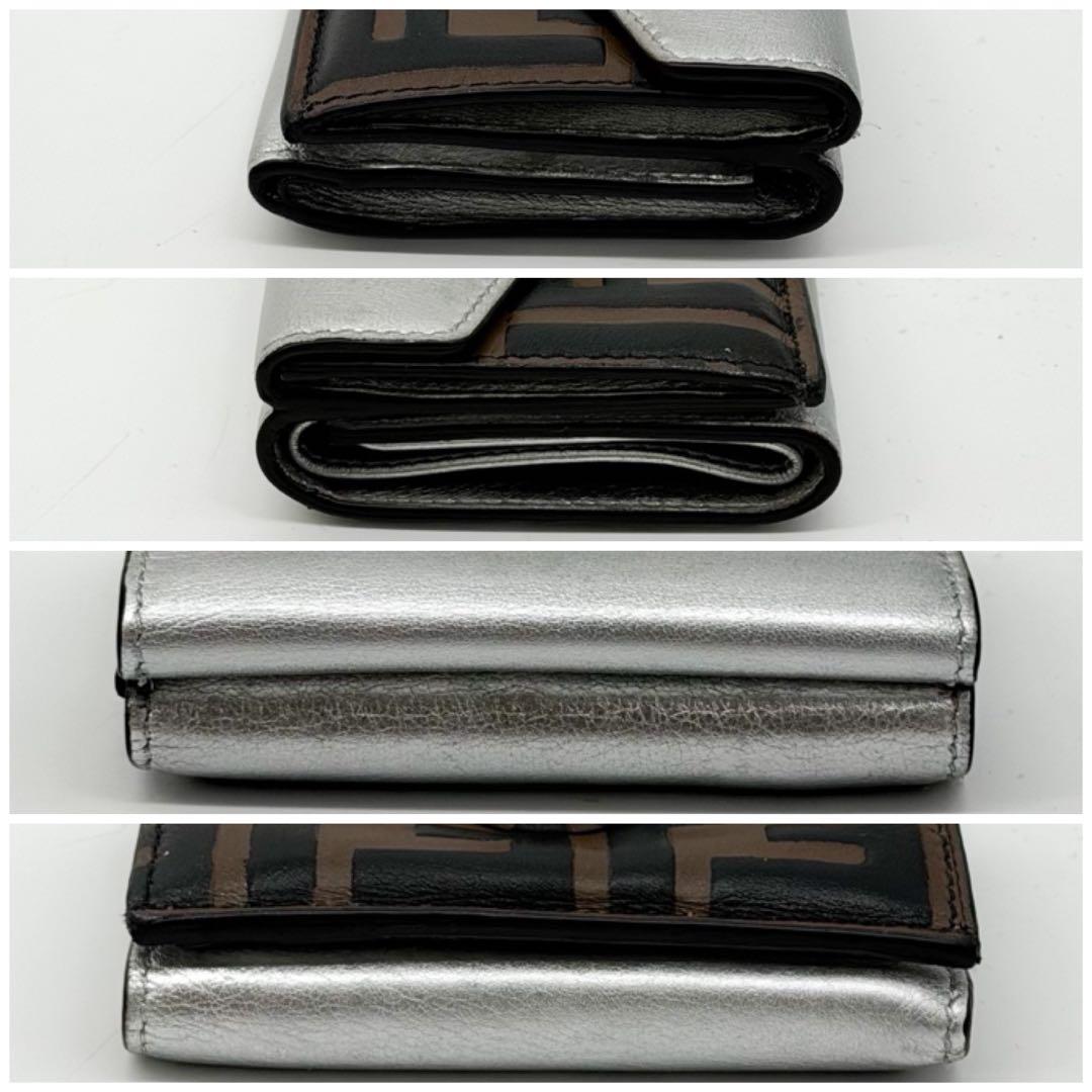 Fendi Limited Edition Zucca Pattern Silver F's Compact Leather Wallet — view 4
