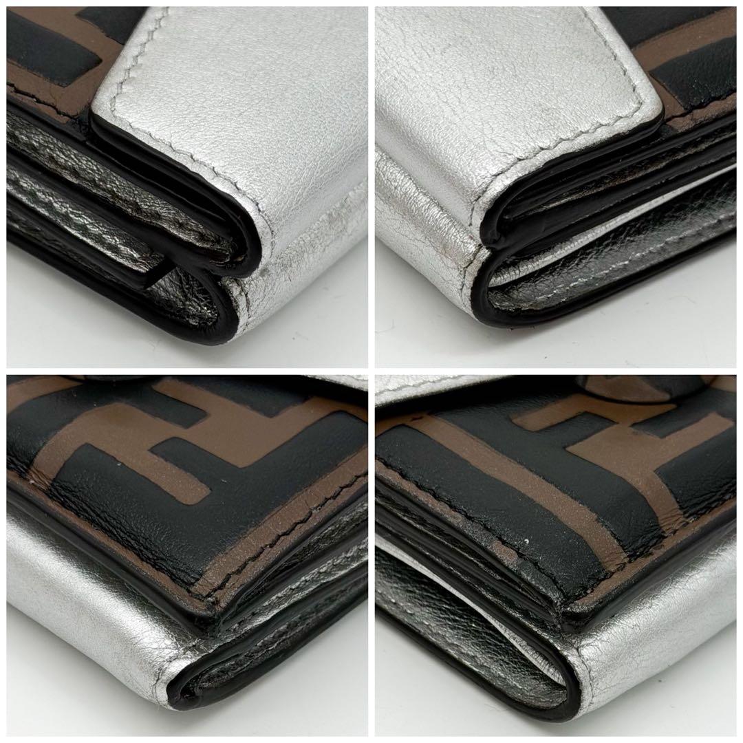 Fendi Limited Edition Zucca Pattern Silver F's Compact Leather Wallet — view 5
