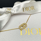 Dior CD Logo Necklace Gold Rhinestone