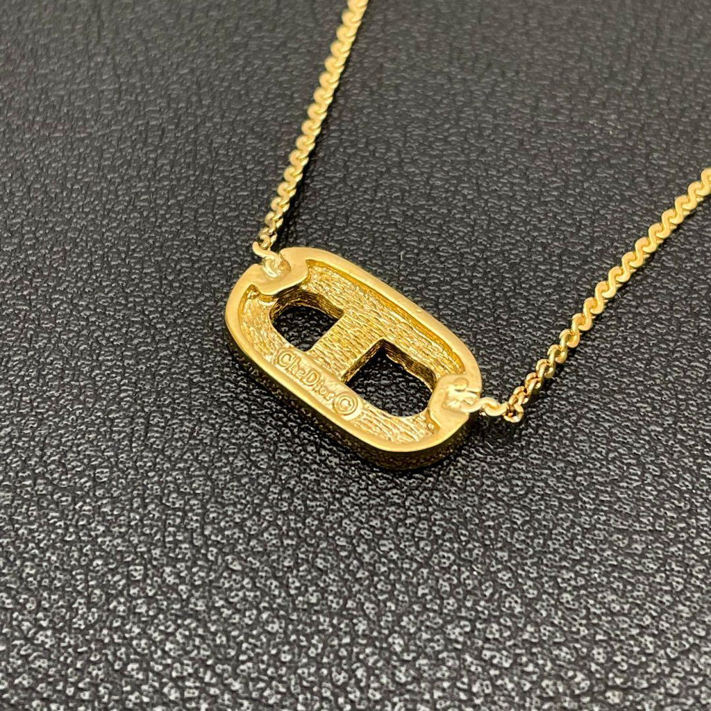 Dior CD Logo Necklace Gold Rhinestone — view 3