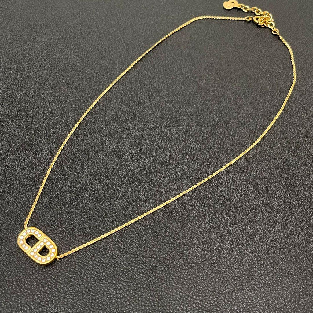 Dior CD Logo Necklace Gold Rhinestone — view 4