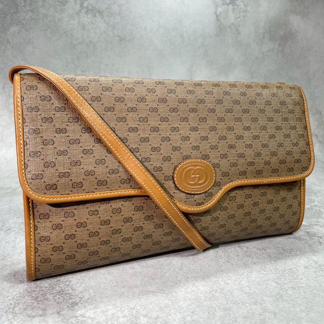 Gucci GG Shoulder Bag Brown Beige Logo Leather