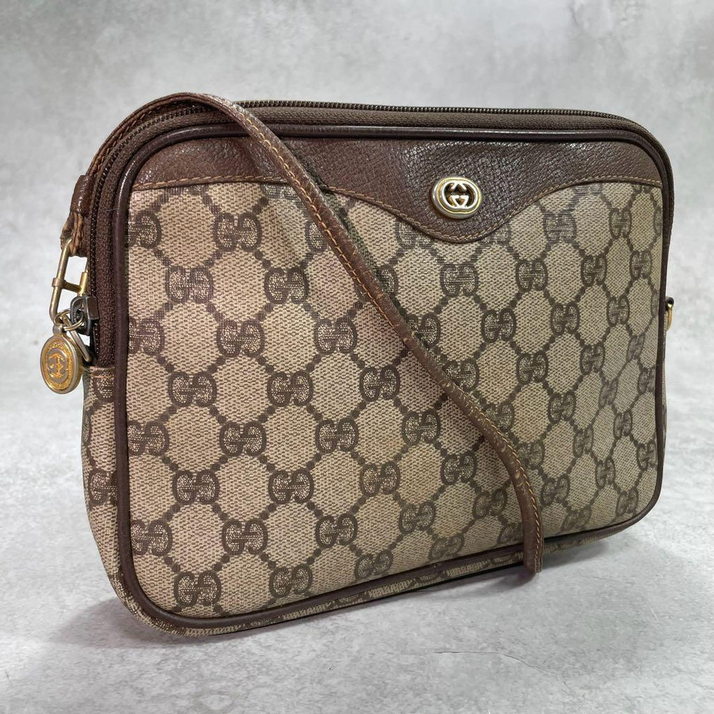 Gucci GG Shoulder Bag Brown Beige Leather Logo