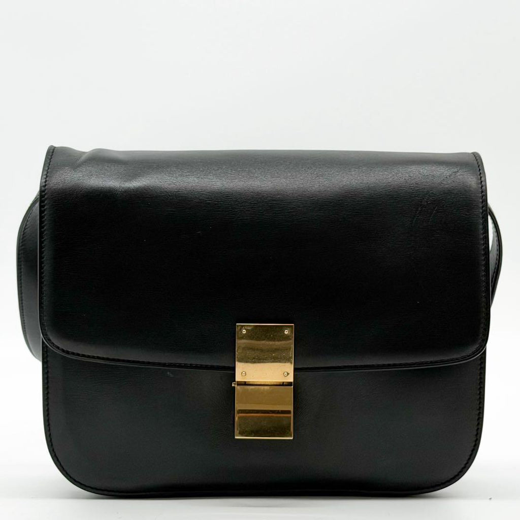 Celine Classic Box Medium Shoulder Bag Black Leather — view 2