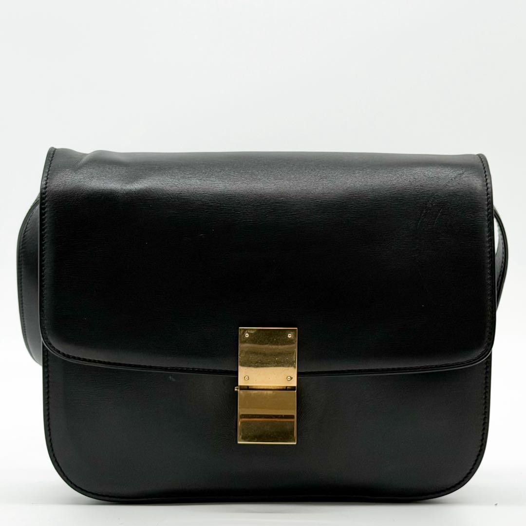 Celine Classic Box Medium Shoulder Bag Black Leather — view 2
