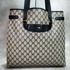 Gucci GG Tote Bag Navy Beige Leather Gold — view 2