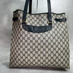 Gucci GG Tote Bag Navy Beige Leather Gold — view 3