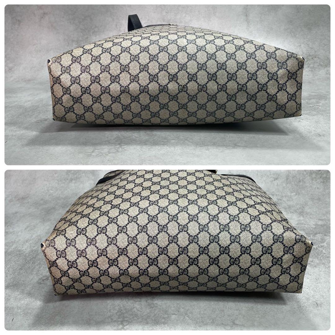 Gucci GG Tote Bag Navy Beige Leather Gold — view 7