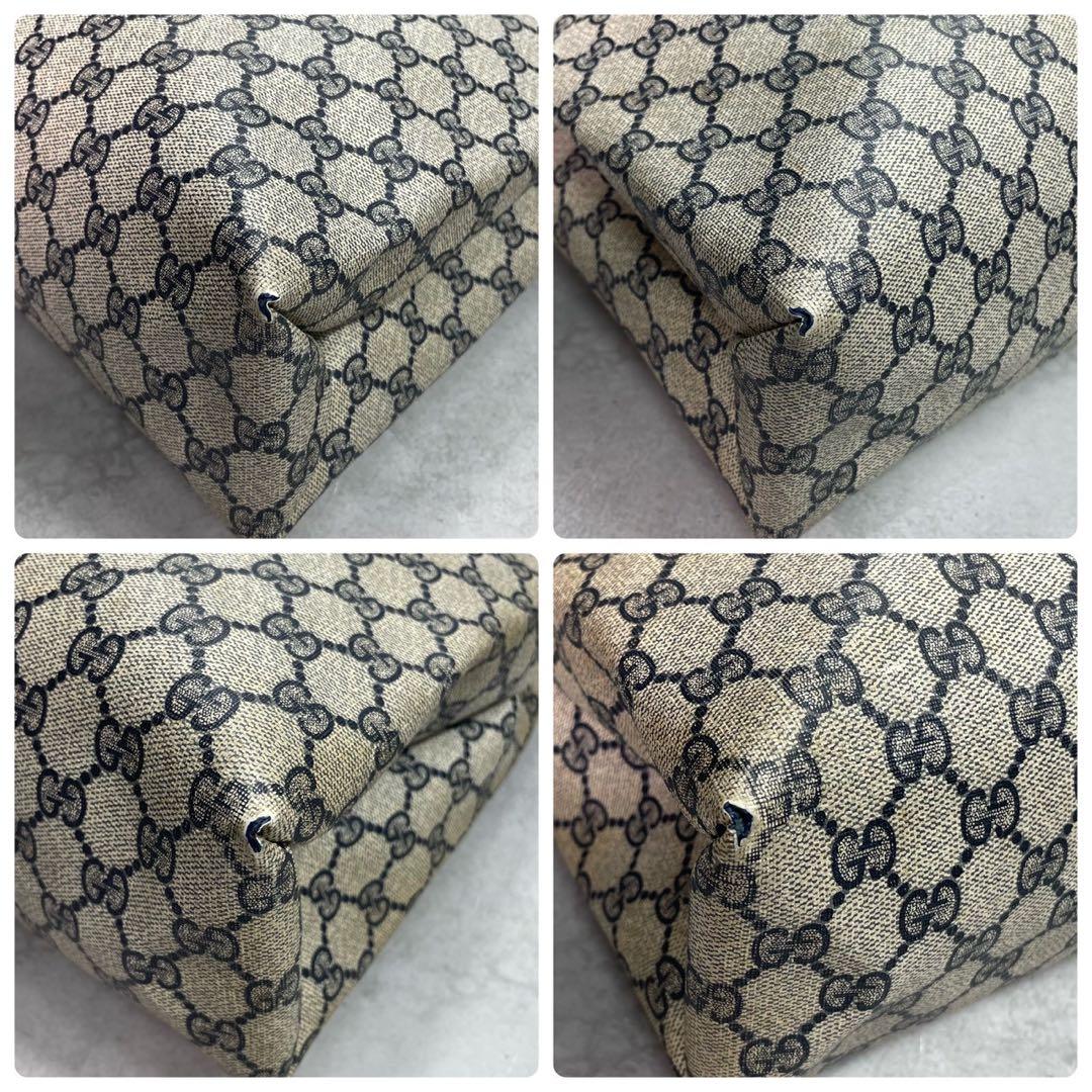 Gucci GG Tote Bag Navy Beige Leather Gold — view 8