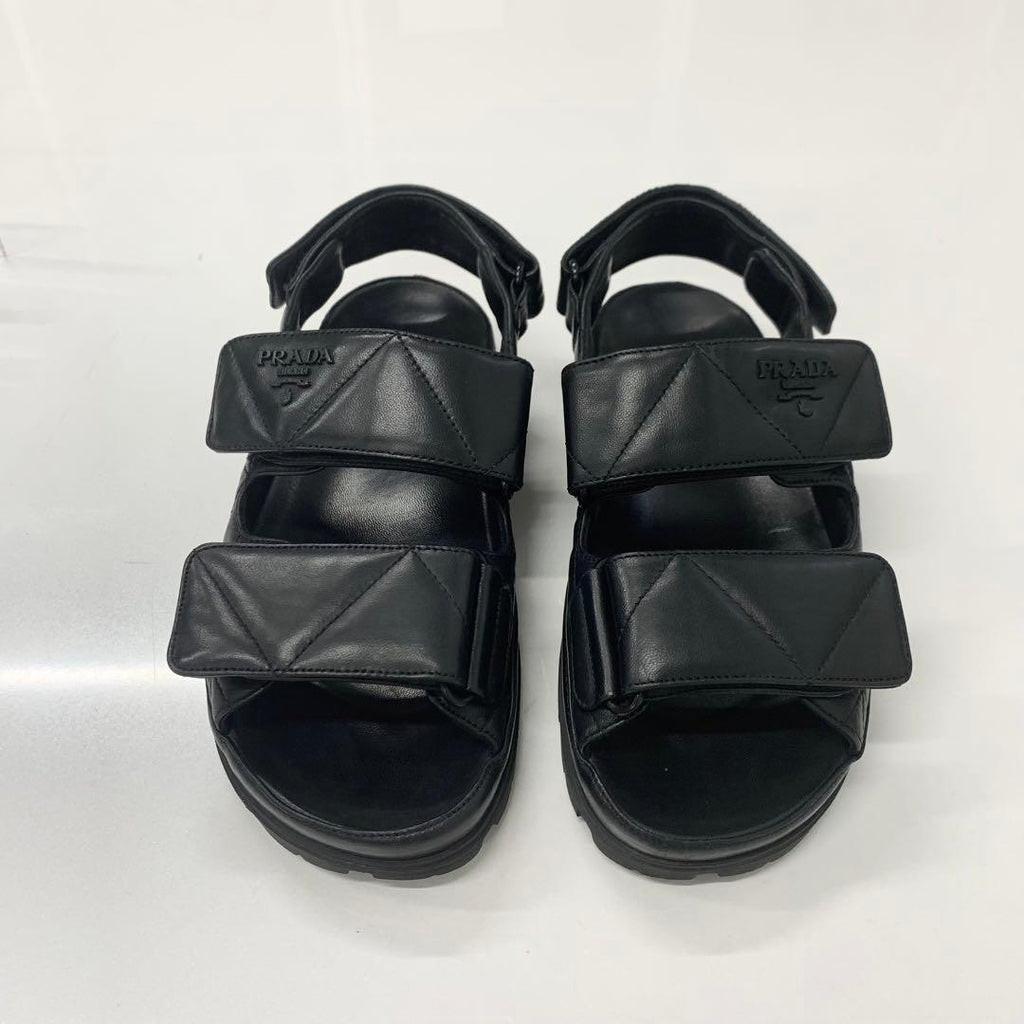 Prada Logo Padded Nappa Leather Velcro Sandals Black — view 2
