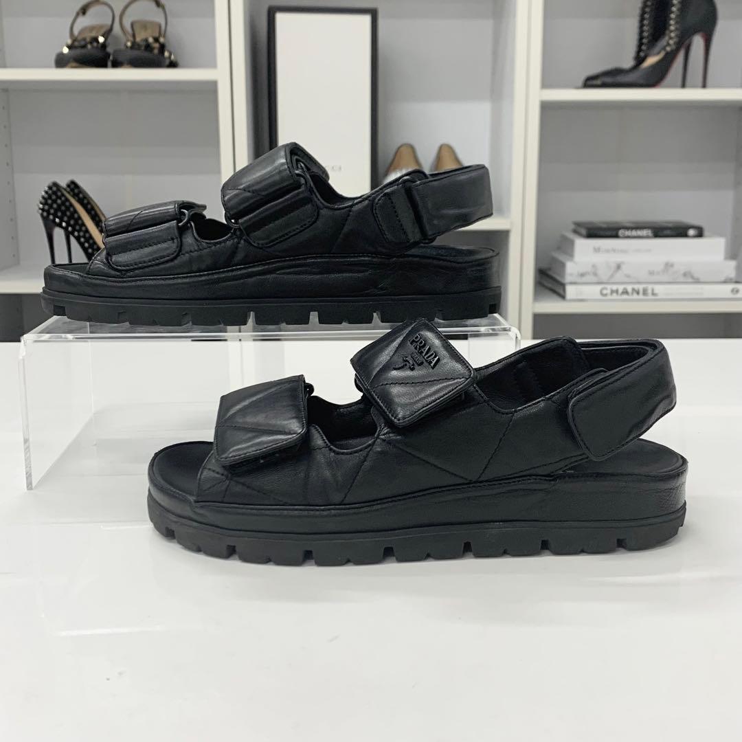 Prada Logo Padded Nappa Leather Velcro Sandals Black — view 3