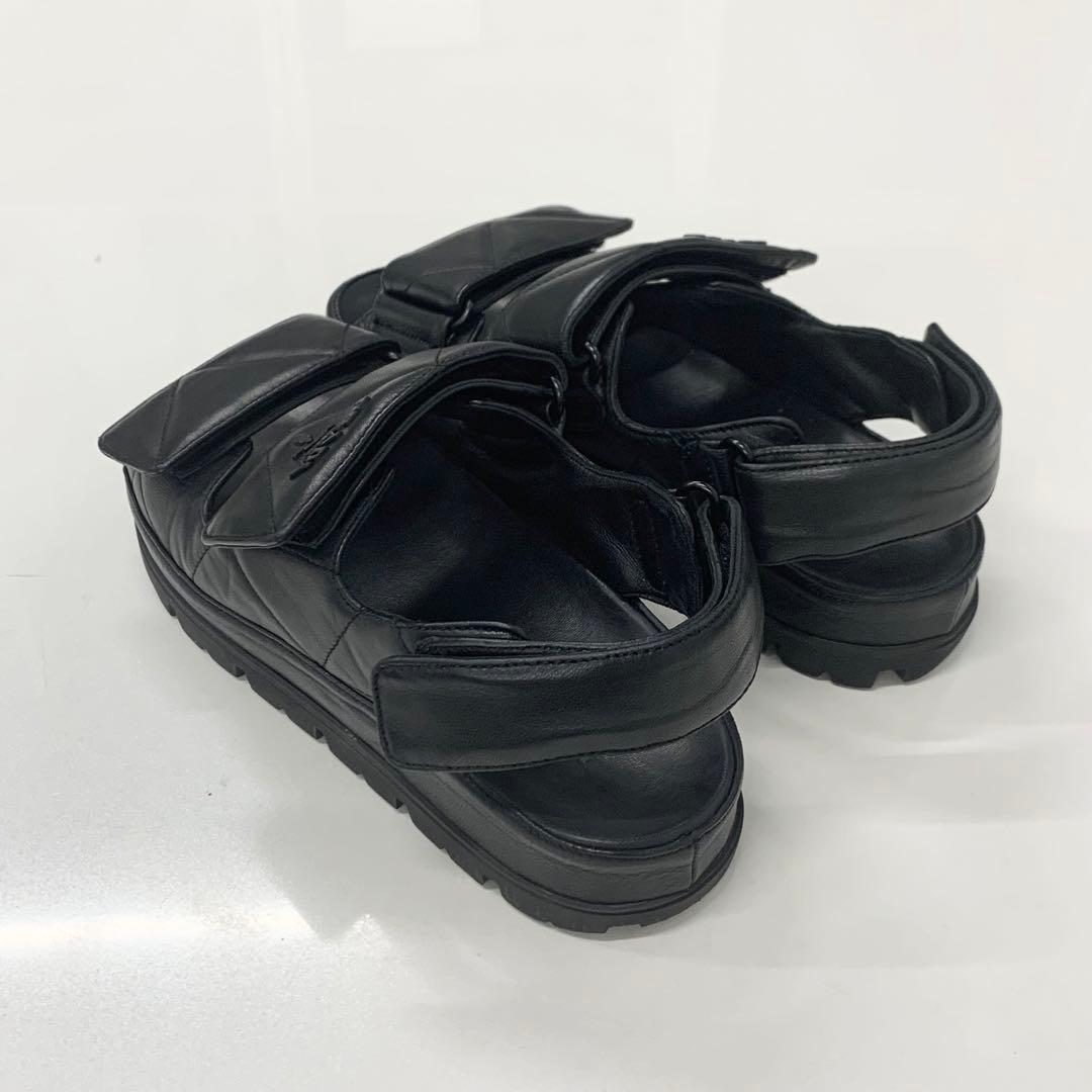 Prada Logo Padded Nappa Leather Velcro Sandals Black — view 4