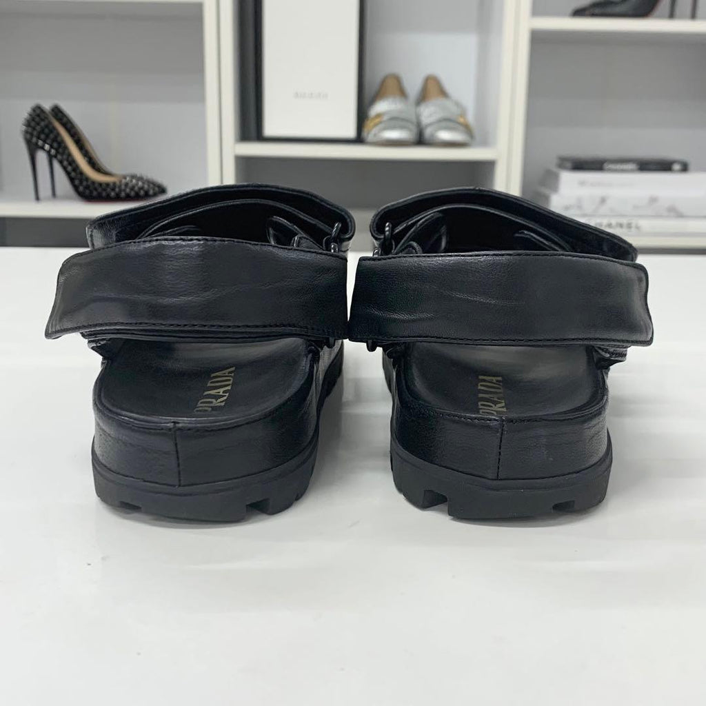 Prada Logo Padded Nappa Leather Velcro Sandals Black — view 5