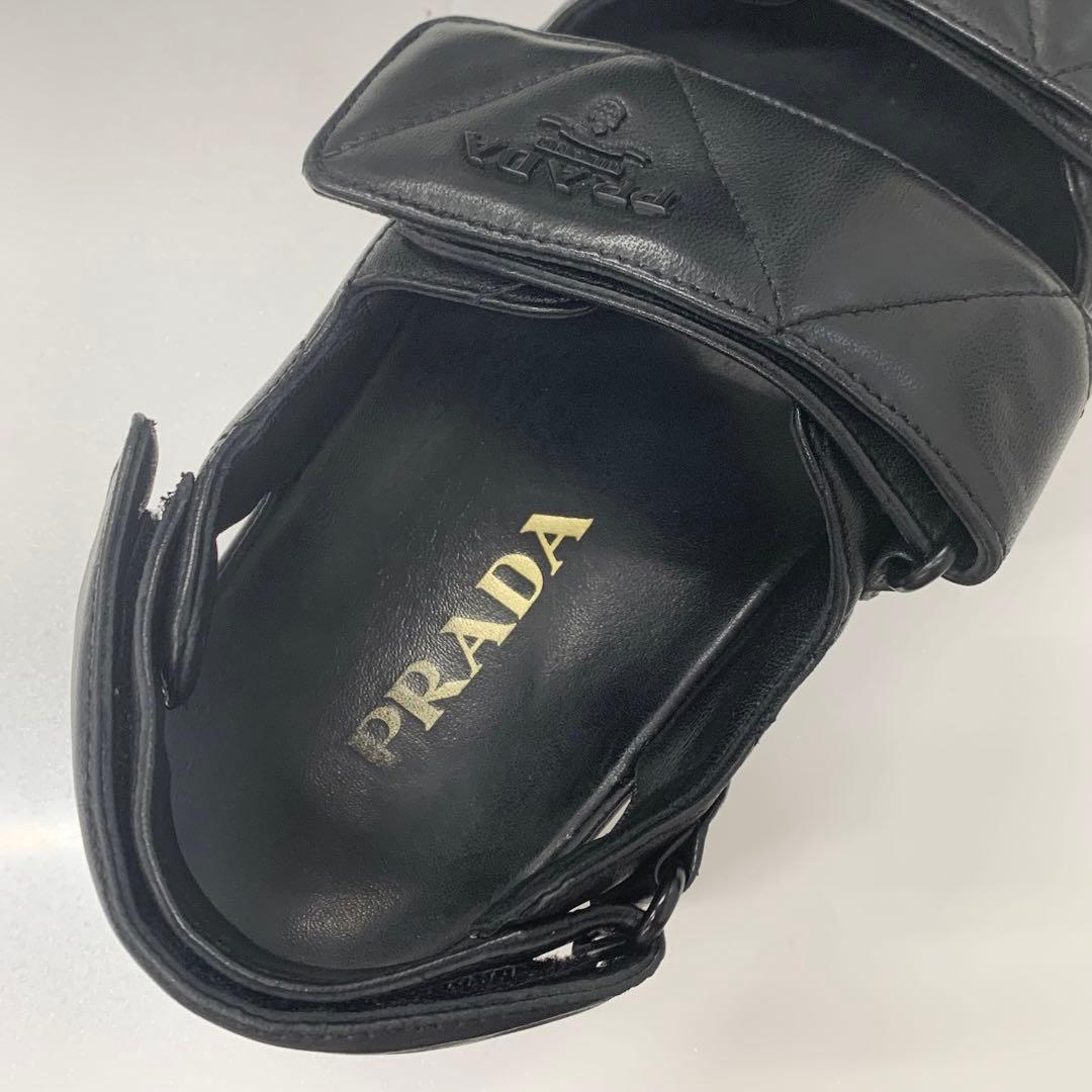 Prada Logo Padded Nappa Leather Velcro Sandals Black — view 7