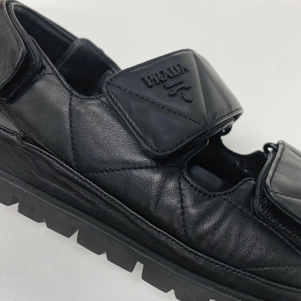 Prada Logo Padded Nappa Leather Velcro Sandals Black — view 9