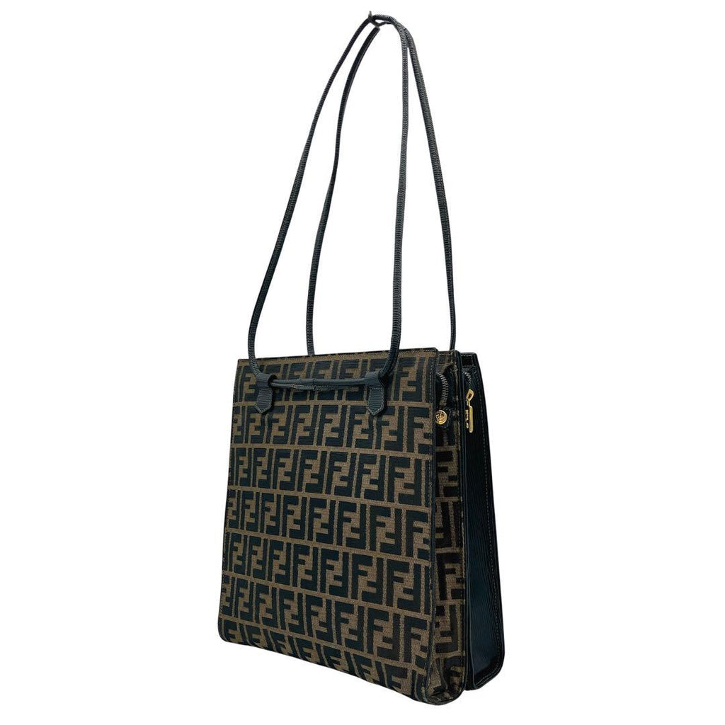 Fendi Tote Bag Zucca Pattern Gold Hardware Canvas Leather — view 2