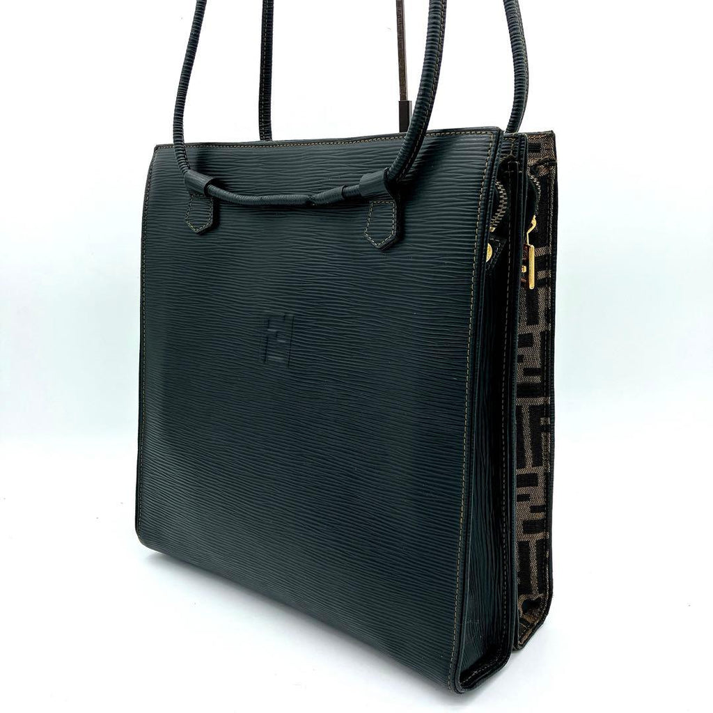 Fendi Tote Bag Zucca Pattern Gold Hardware Canvas Leather — view 4