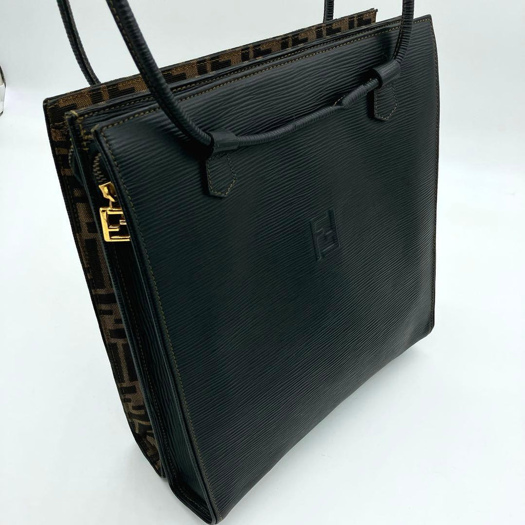 Fendi Tote Bag Zucca Pattern Gold Hardware Canvas Leather — view 6