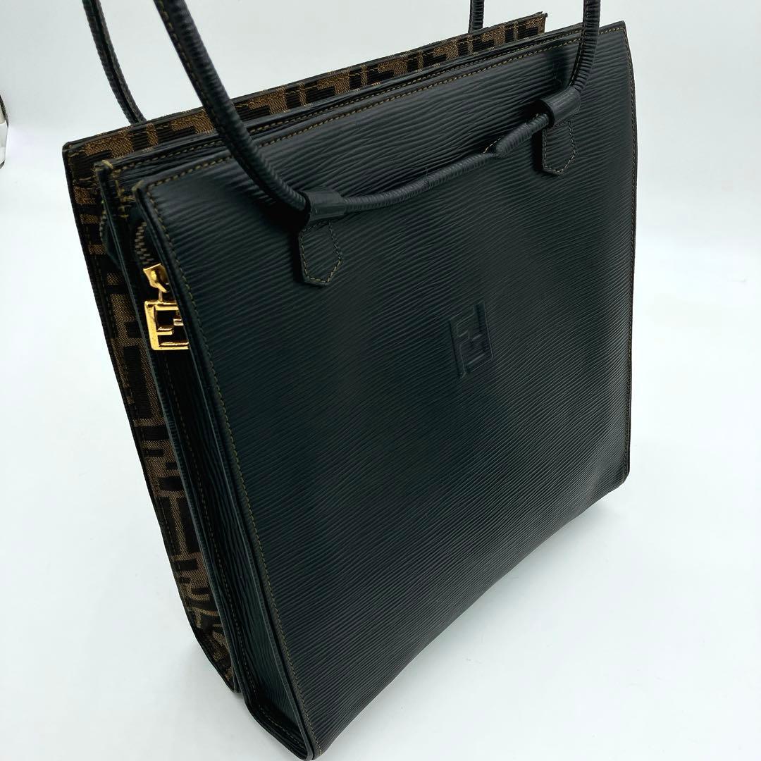 Fendi Tote Bag Zucca Pattern Gold Hardware Canvas Leather — view 6