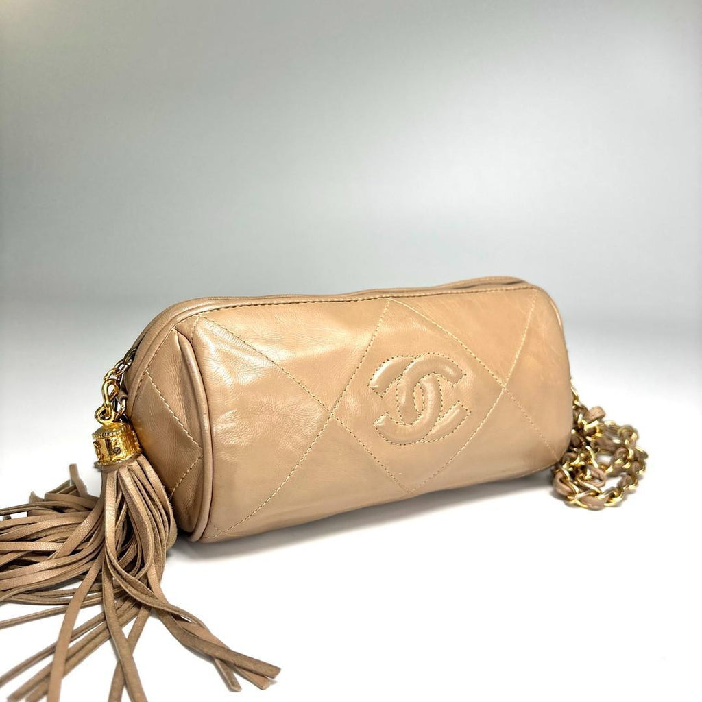 Chanel Super Fringe Quilted Lamb Shoulder Bag Beige — view 3