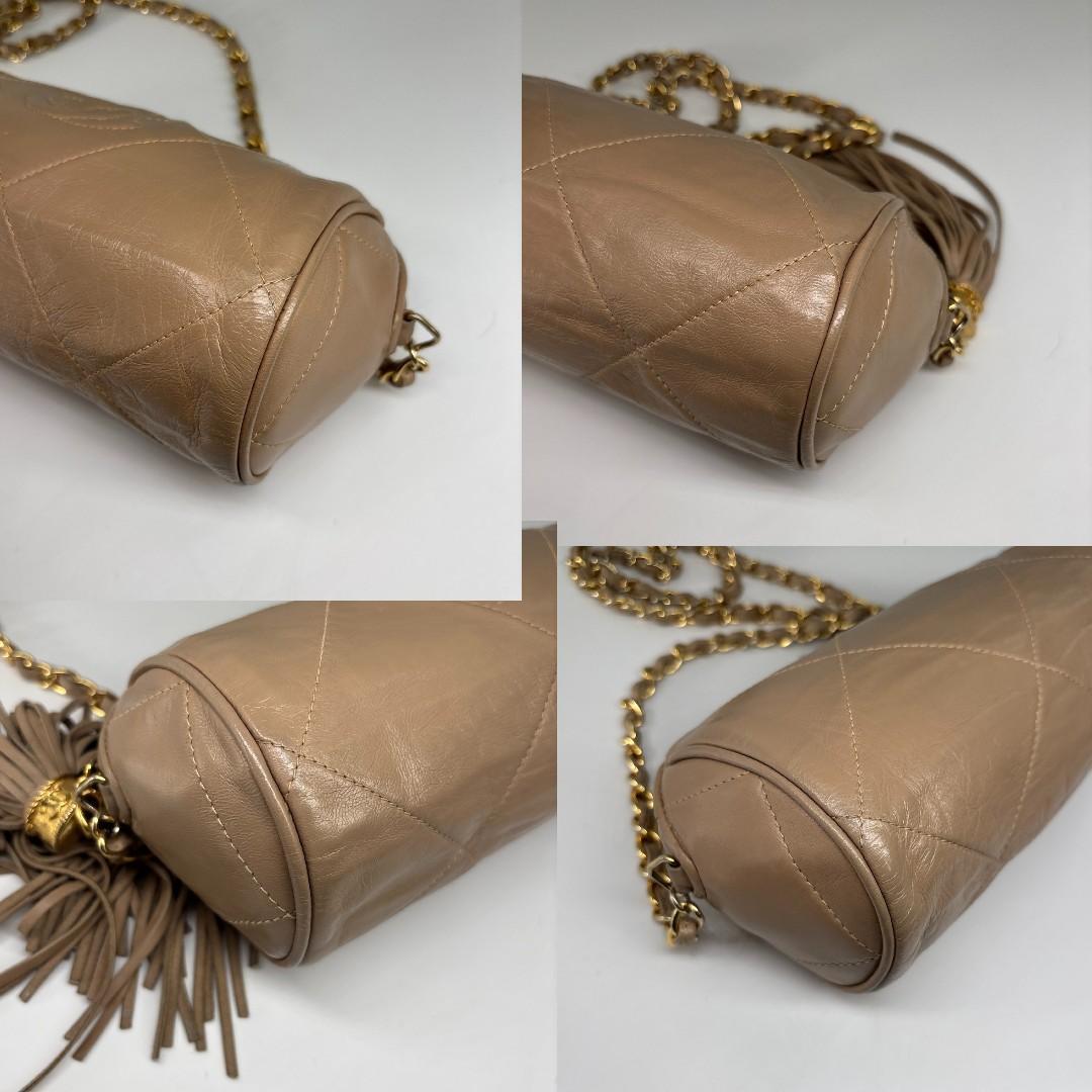 Chanel Super Fringe Quilted Lamb Shoulder Bag Beige — view 9