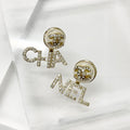 Chanel Earrings CC Logo Rhinestone Pearl Gold