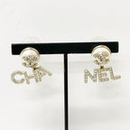 Chanel Earrings CC Logo Rhinestone Pearl Gold — view 6