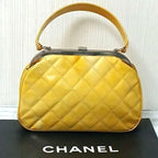 Chanel Quilted Handbag Enamel Yellow Kiss Lock Silver — view 2