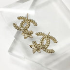 Chanel Earrings CC Logo Pearl Rhinestone Flower Gold — view 3