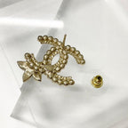 Chanel Earrings CC Logo Pearl Rhinestone Flower Gold — view 4
