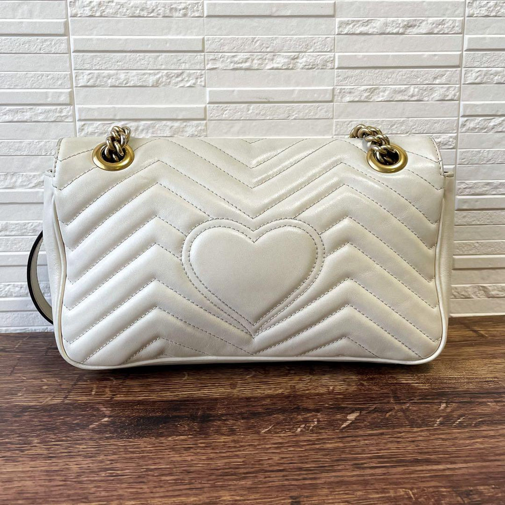 Gucci GG Marmont Leather Chain Shoulder Bag White — view 2