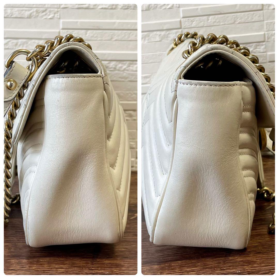Gucci GG Marmont Leather Chain Shoulder Bag White — view 3