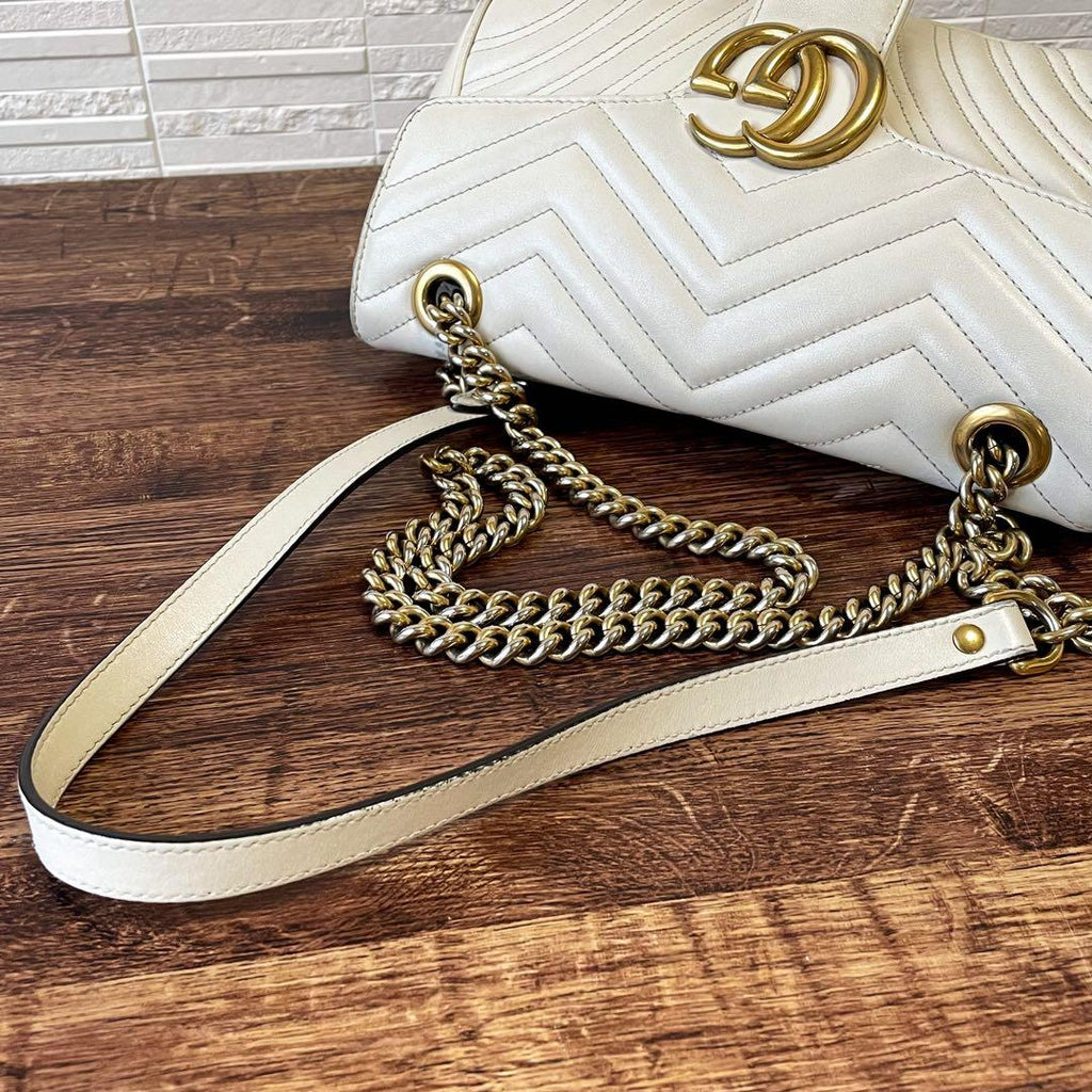 Gucci GG Marmont Leather Chain Shoulder Bag White — view 6