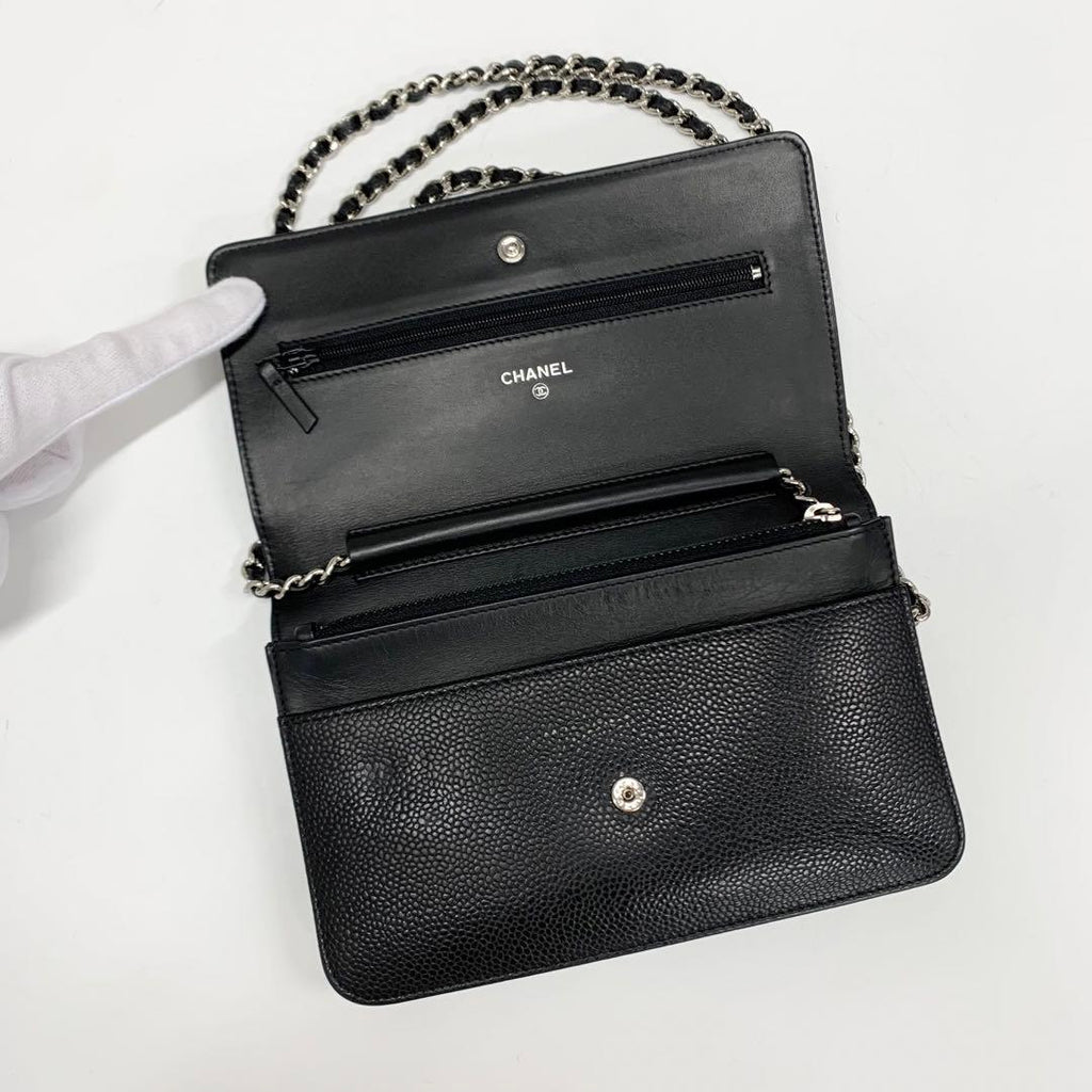 Chanel Caviar Leather CC Logo Shoulder Bag Chain Wallet — view 6