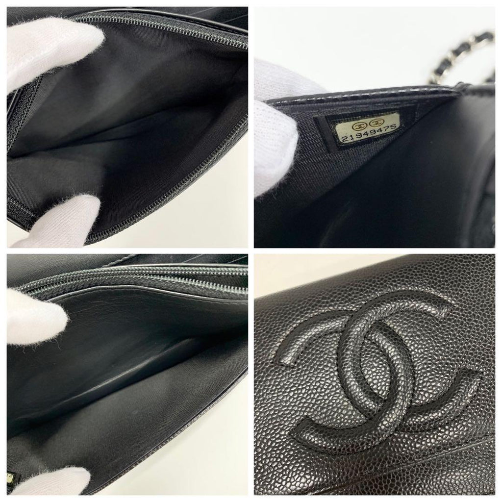 Chanel Caviar Leather CC Logo Shoulder Bag Chain Wallet — view 9